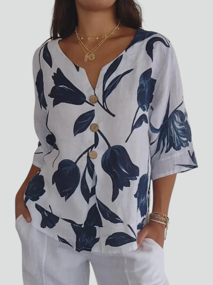 Sanne™ | Blusa a Bottoni Floreale