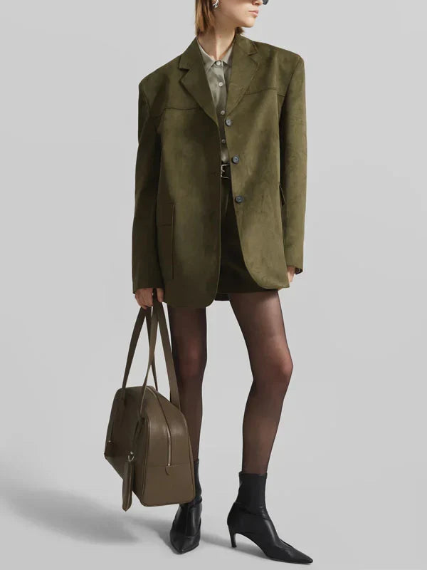Sofia | Blazer Oversize in Suede Verde Militare