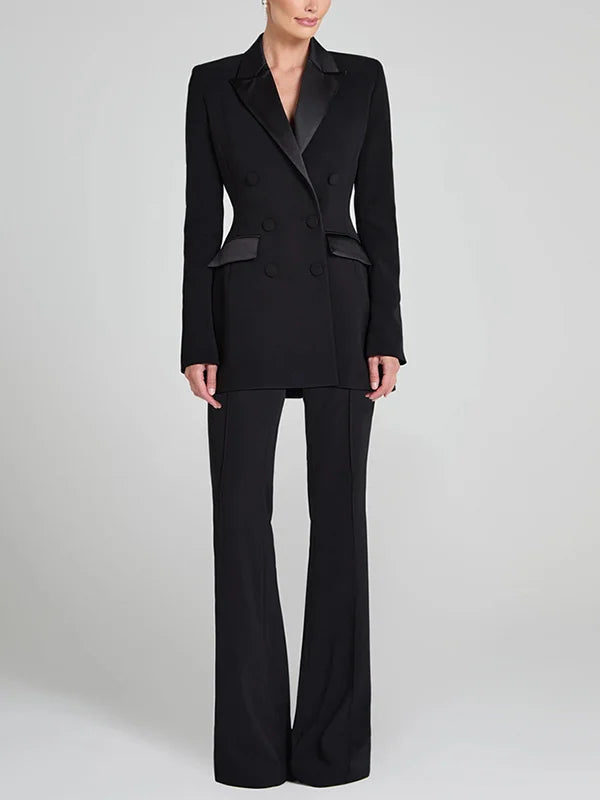 Sofia | Blazer reversibile in satin nero con doppia fila di bottoni