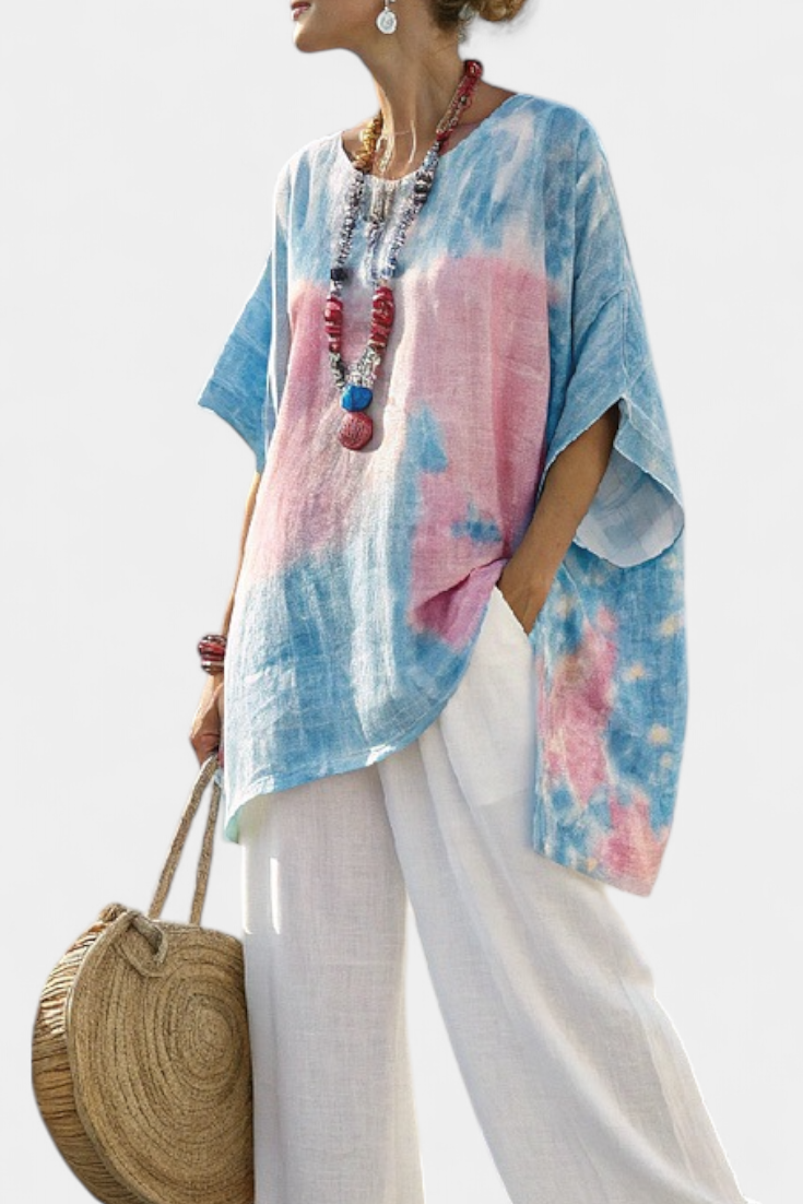 Valentina – top in lino essenziale comodo e pantaloni a righe in bambù