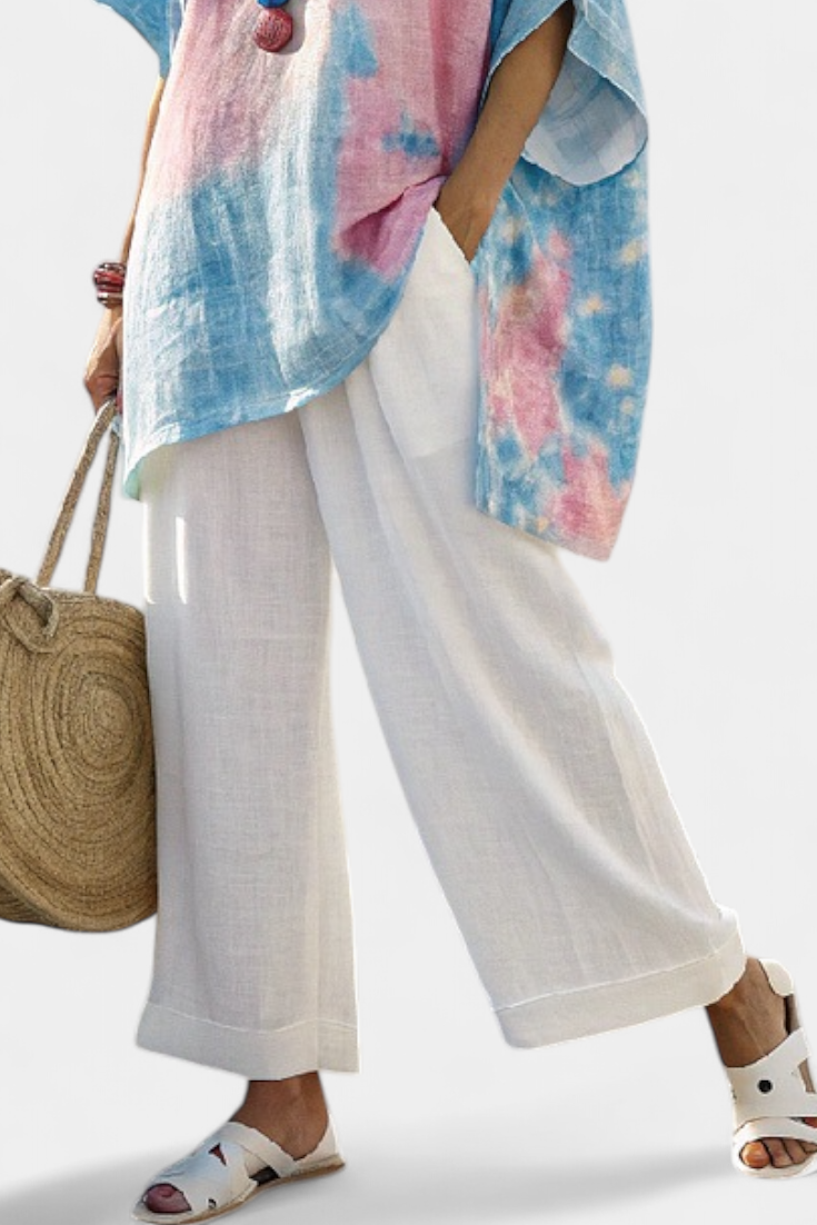 Valentina – top in lino essenziale comodo e pantaloni a righe in bambù