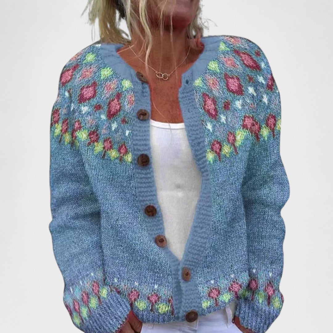 Lianne Salvia Dorata – Cardigan a maglia larga a fantasia chic