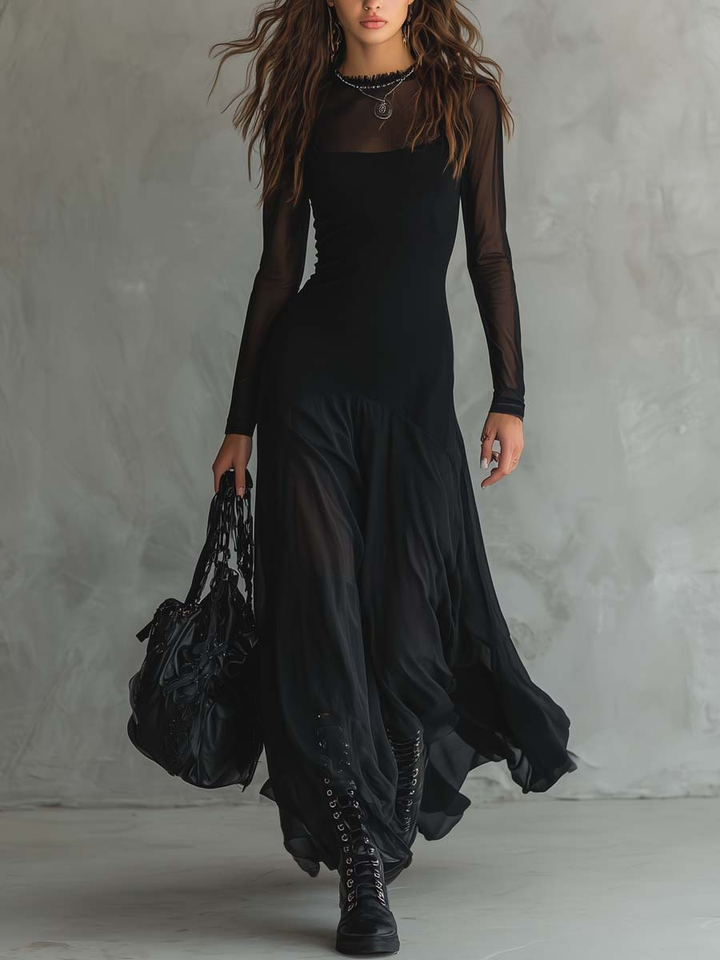 Neroa | Abito Maxi Loose-fit in Tulle Nero