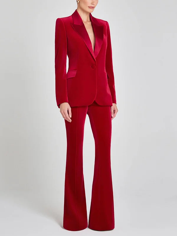 Sofia | Blazer in Velluto Rosso con Revers a Picco