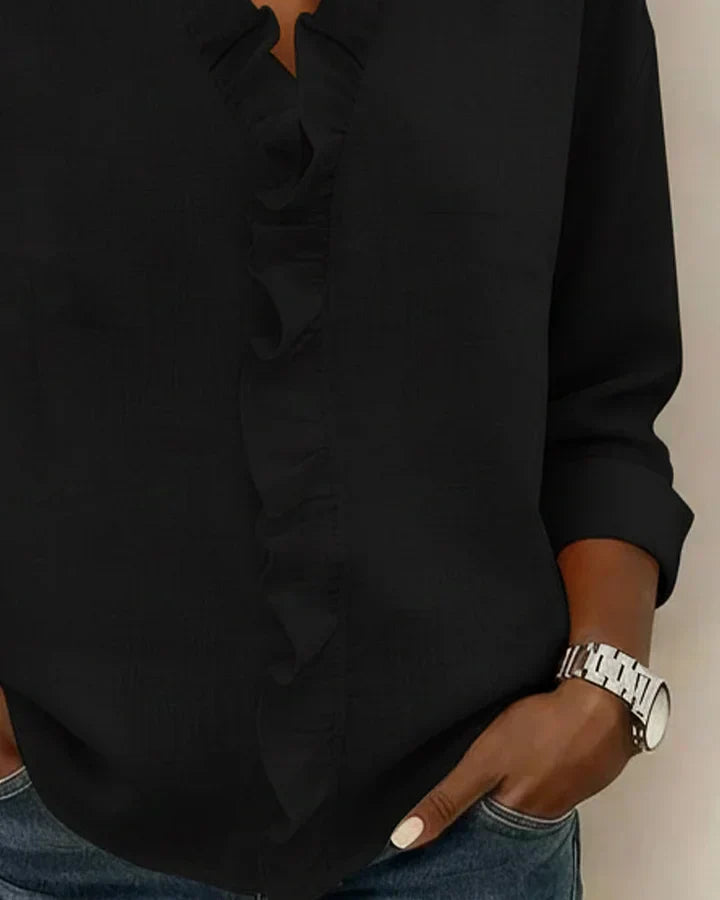 Ada – Camicetta con scollo a V e delicati volant