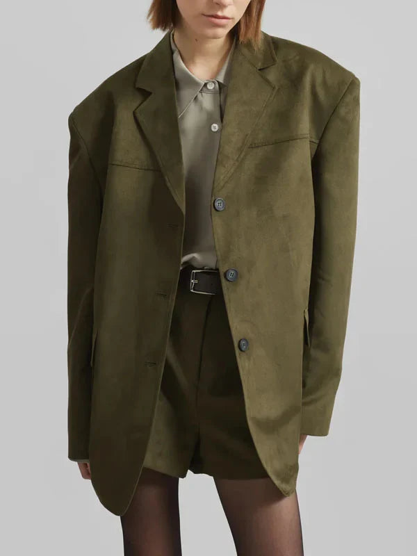 Sofia | Blazer Oversize in Suede Verde Militare