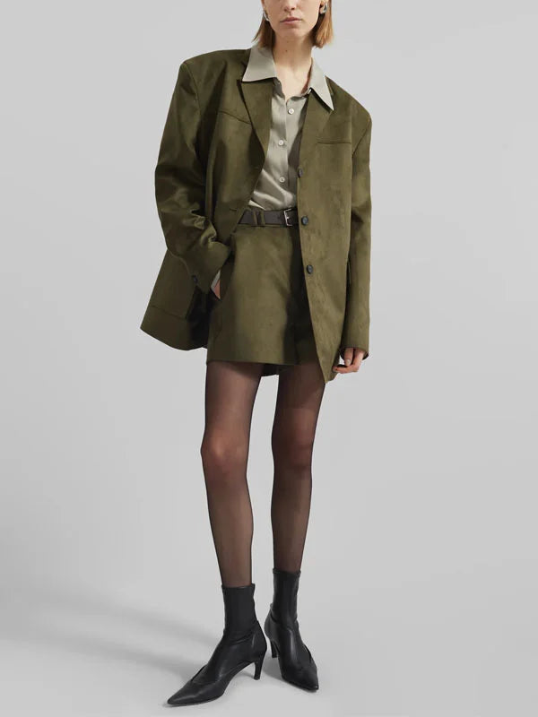 Sofia | Blazer Oversize in Suede Verde Militare