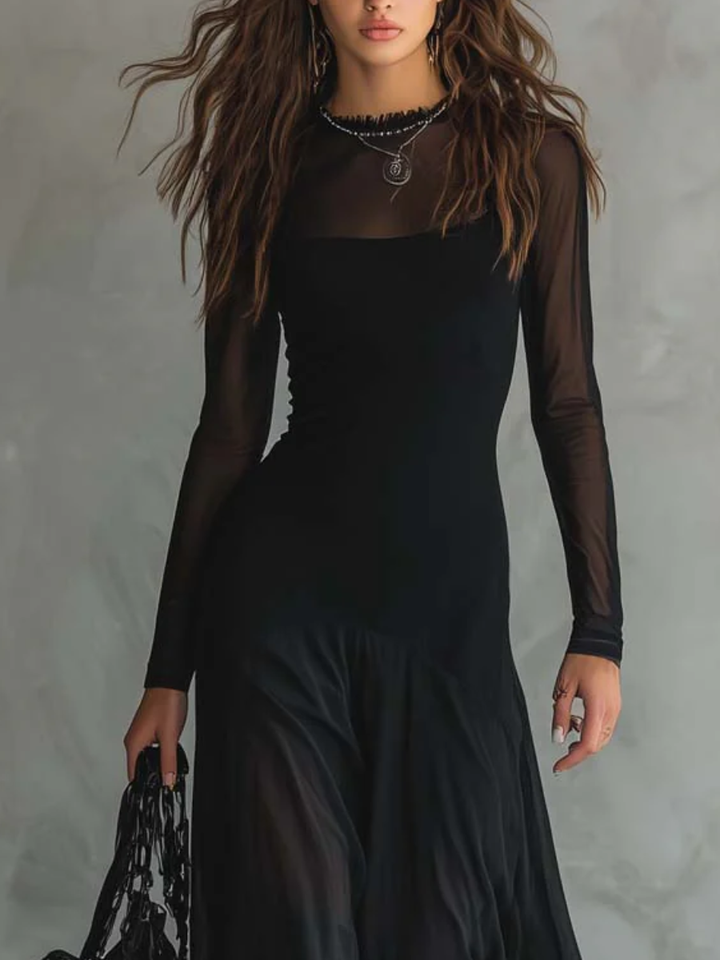Neroa | Abito Maxi Loose-fit in Tulle Nero