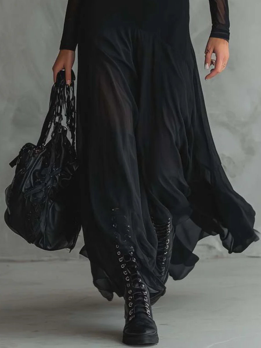 Neroa | Abito Maxi Loose-fit in Tulle Nero